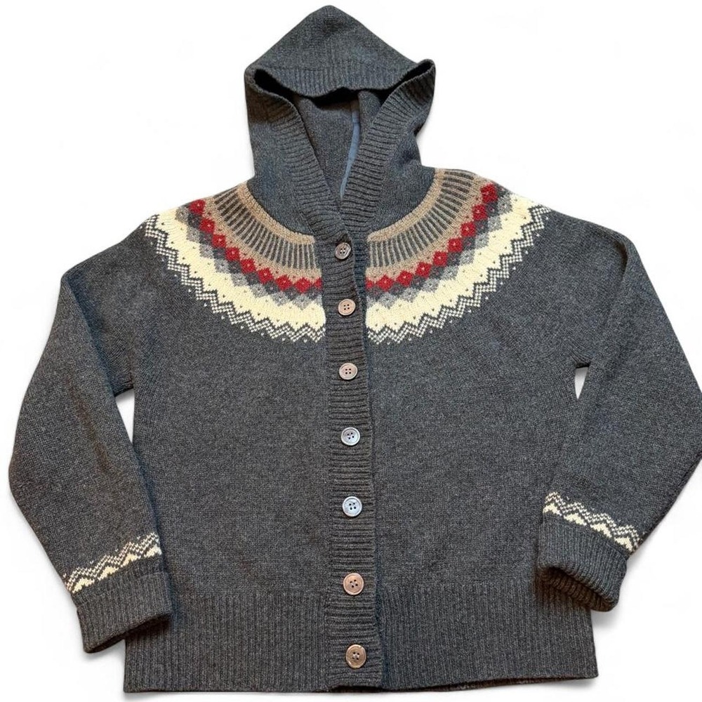 Sundance fair isle Lambswool cardigan hooded sweater size medium